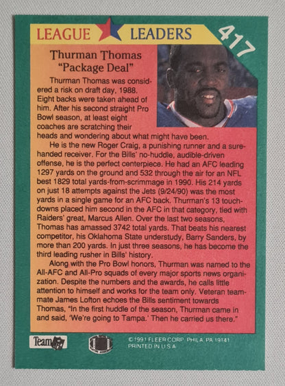 Thurman Thomas - 1991 Fleer League Leaders NFL Football #417