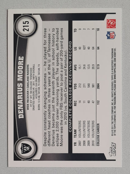 Denarus Moore - 2011 Topps NFL Football Raiders (RC) #215
