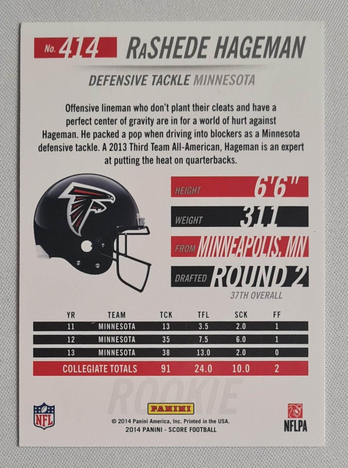 RaShede Hageman - 2014 Panini Score Football NFL Falcons (RC) #414