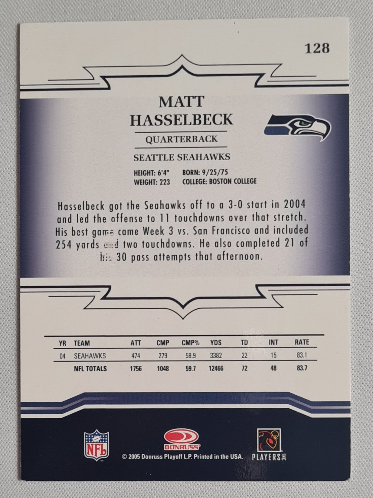 Matt Hasselbeck - 2005 Donruss Playoff NFL Football Seatlle Seahawks #128