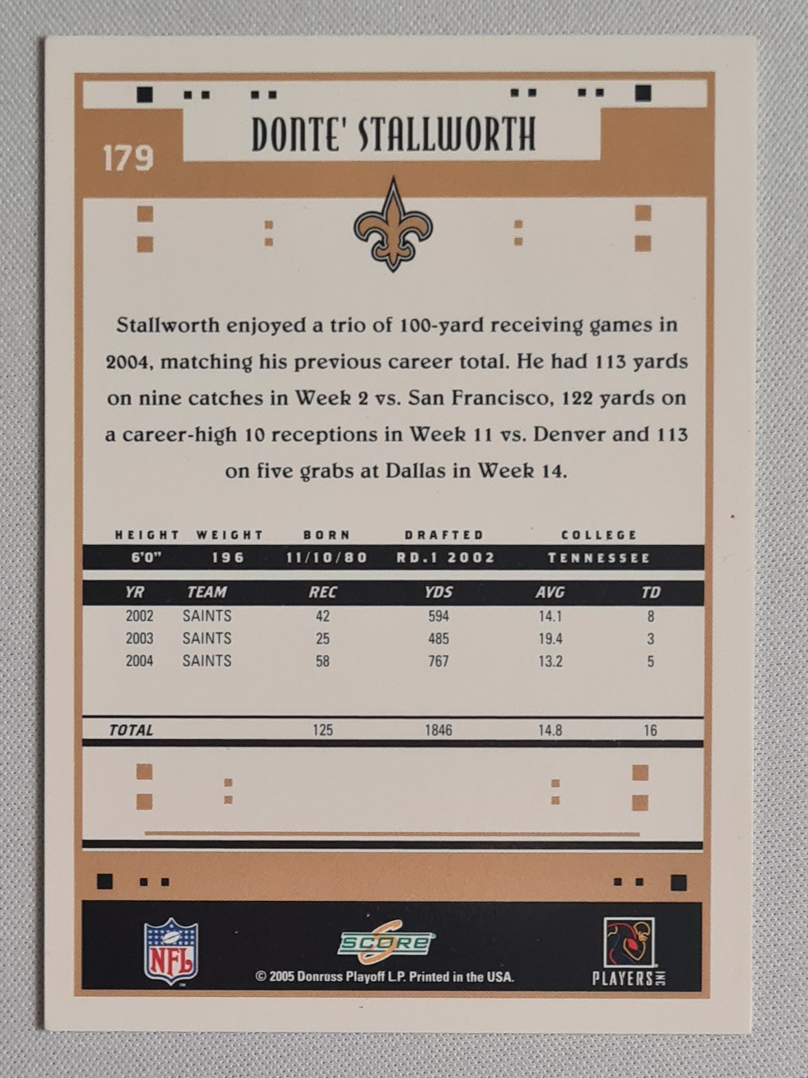 Donte' Stallworth - 2005 Donruss Playoff Score NFL Saints #179