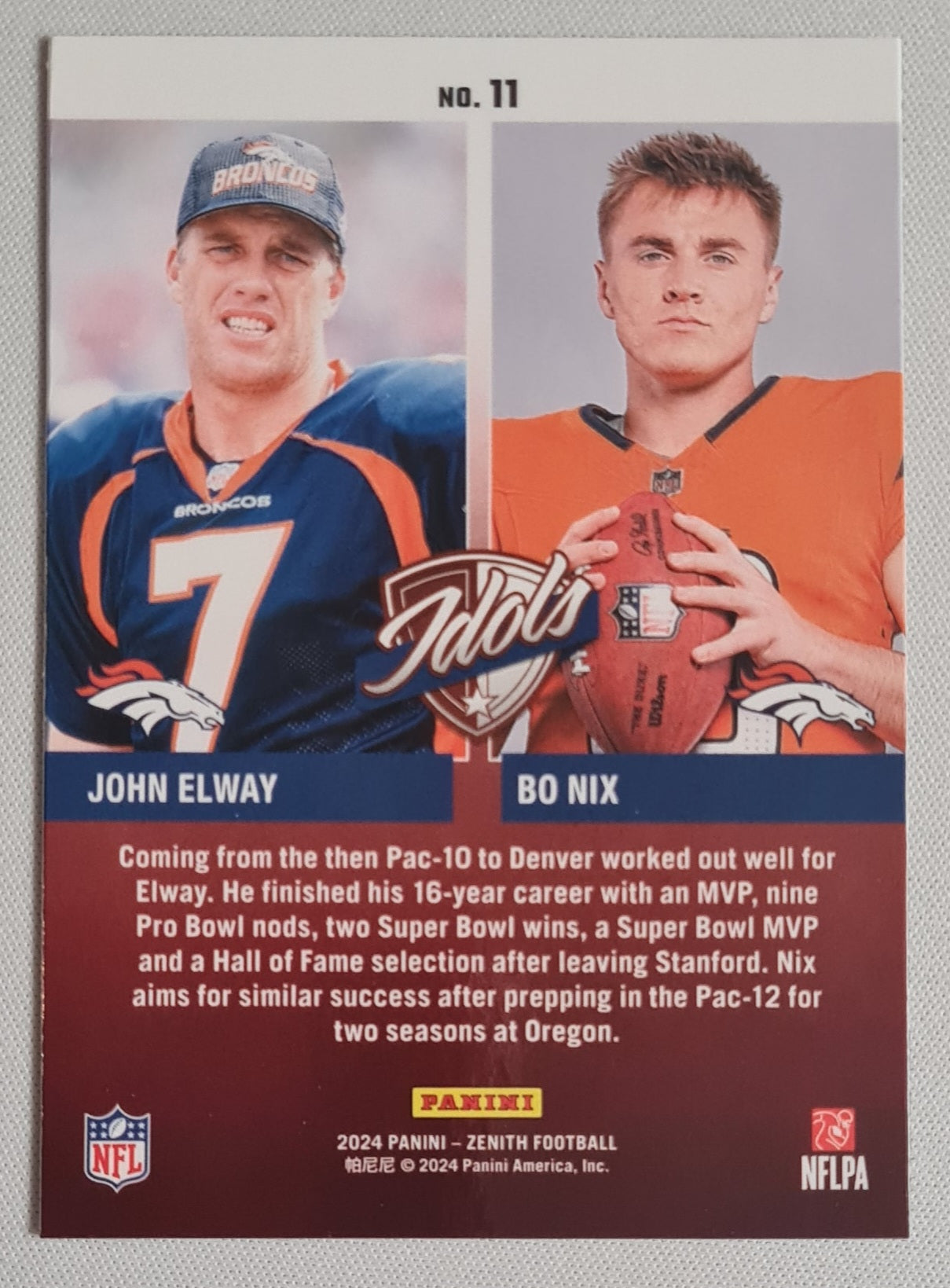 John Elway/ Bo Nix - 2024 Panini Zenith Football IDOLS NFL Football Broncos #11