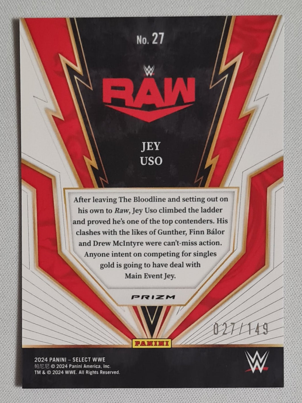 Jey Uso - 2024 Panini Select WWE Wrestling RAW TURBO CHARGED #27 /149