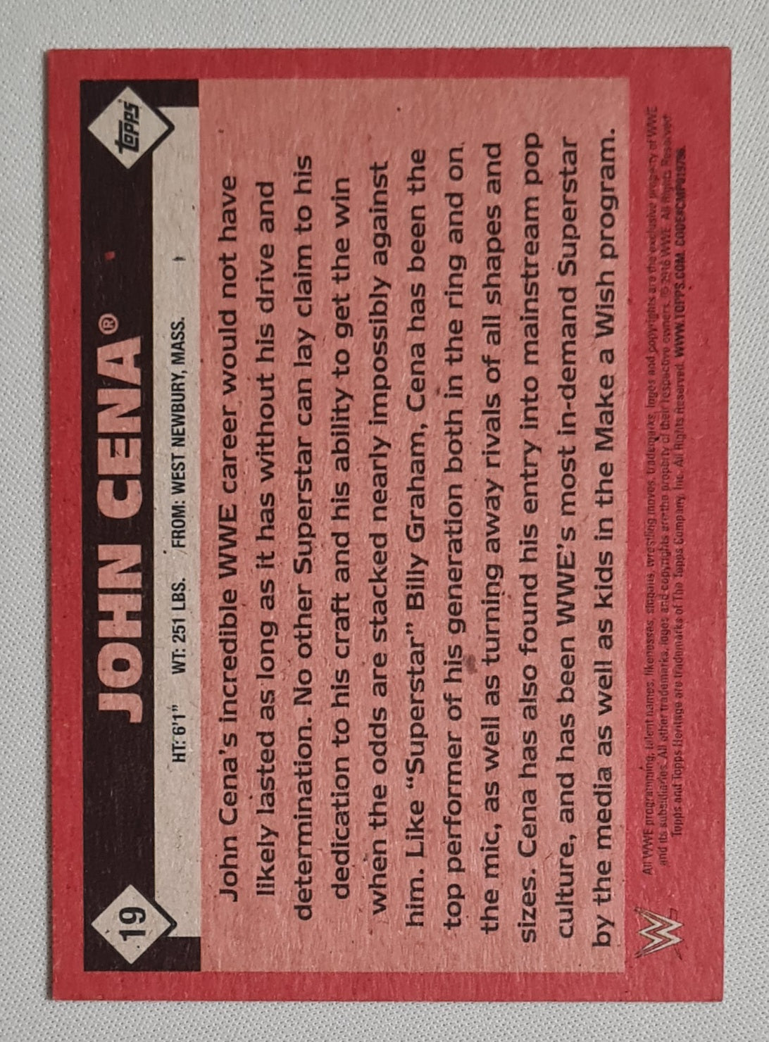 John Cena - 2016 Topps WWE Wrestling Heritage Superstar #19