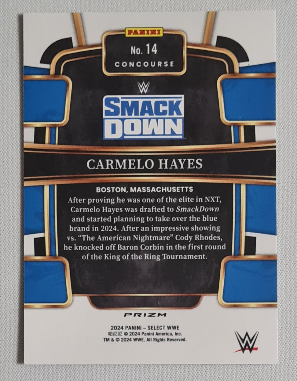 Carmelo Hayes - 2024 Panini Select WWE Wrestling SMACK DOWN #14 Concourse Prizm