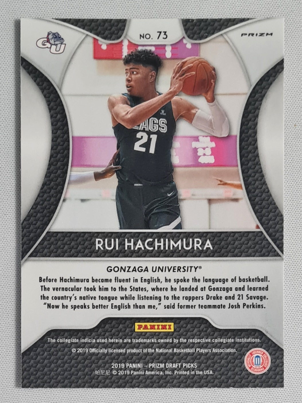 Rui Hachimura - 2019 Panini Prizm Draft Picks Gonzaga University (RC) #73 Refractor
