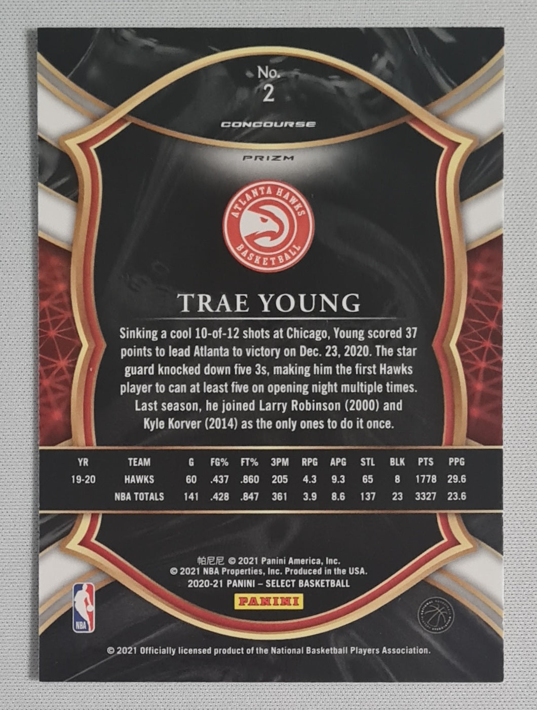 Trae Young - 2021 Panini Select Basketball NBA Atlanta Hawks #2 Concourse Shimmer Prizm