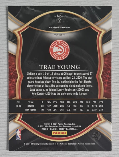 Trae Young - 2021 Panini Select Basketball NBA Atlanta Hawks #2 Concourse Shimmer Prizm