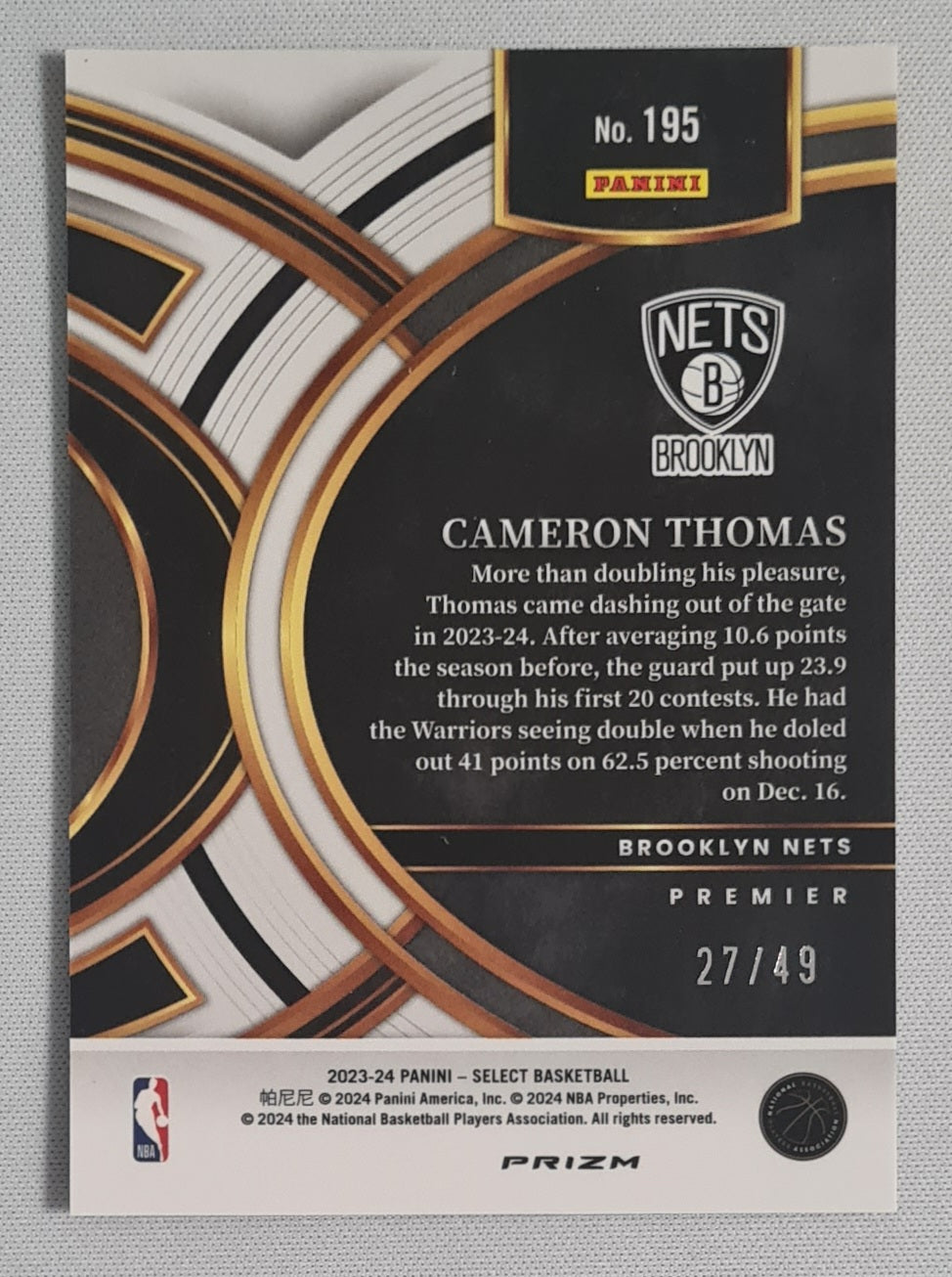 Cameron Thomas - 2023/24 Panini Select Basketball NBA Nets Brooklyn #195 Premier /49 Red Disco Refractor