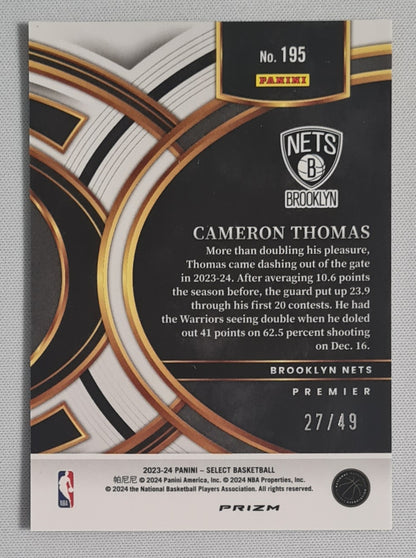 Cameron Thomas - 2023/24 Panini Select Basketball NBA Nets Brooklyn #195 Premier /49 Red Disco Refractor