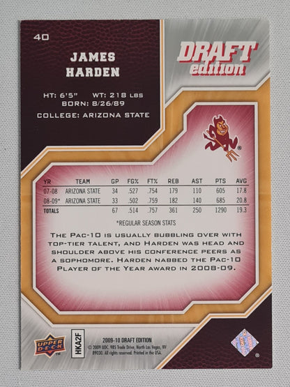 James Harden - 2009/10 Upper Deck Draft Edition Basketball Arizona State ROOKIE CARD #40