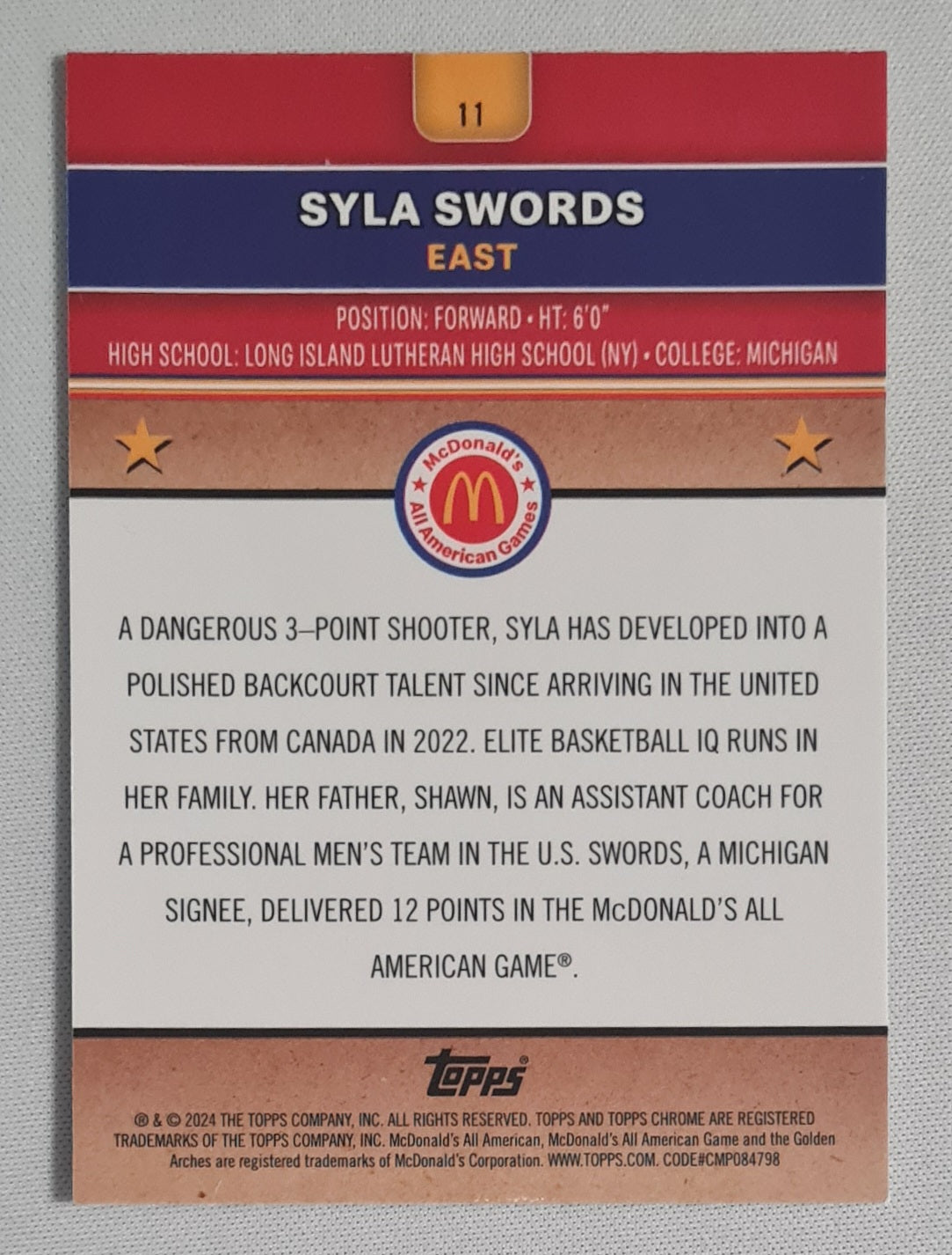 Syla Swords - 2024 Topps Basketball MC DONALD'S All American Games WNBA EAST #11  Refractor