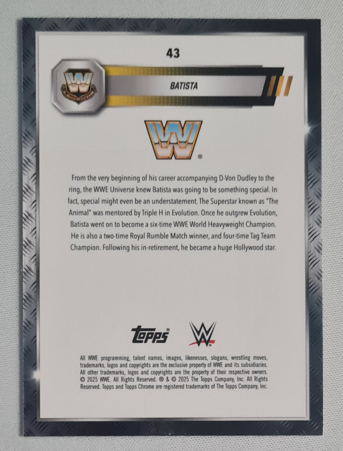 Batista - 2025 Topps WWE Wrestling Legends #43 Blue Laser Refractor /150