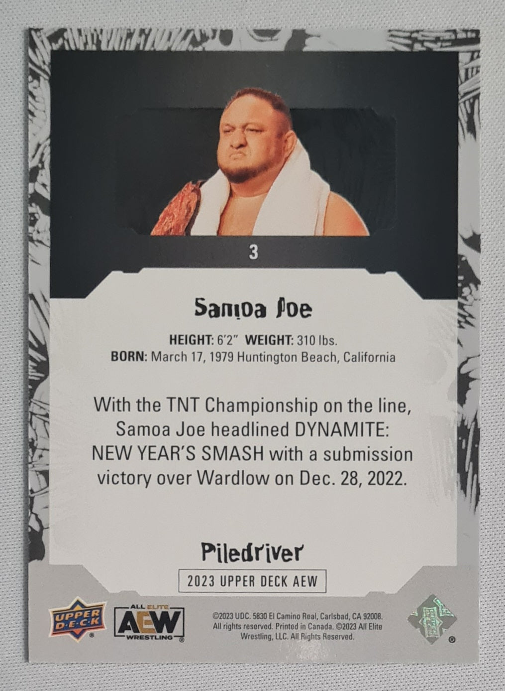 Samoa Joe - 2023 Upper Deck AEW Wresting Piledriver #3 Cracked Ice /100