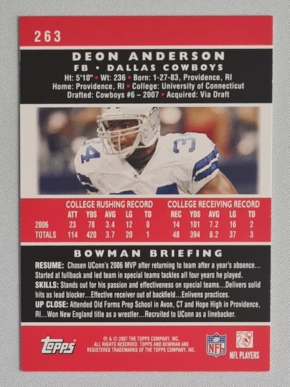 Deon Anderson - 2007 Topps Bowman (RC) #263