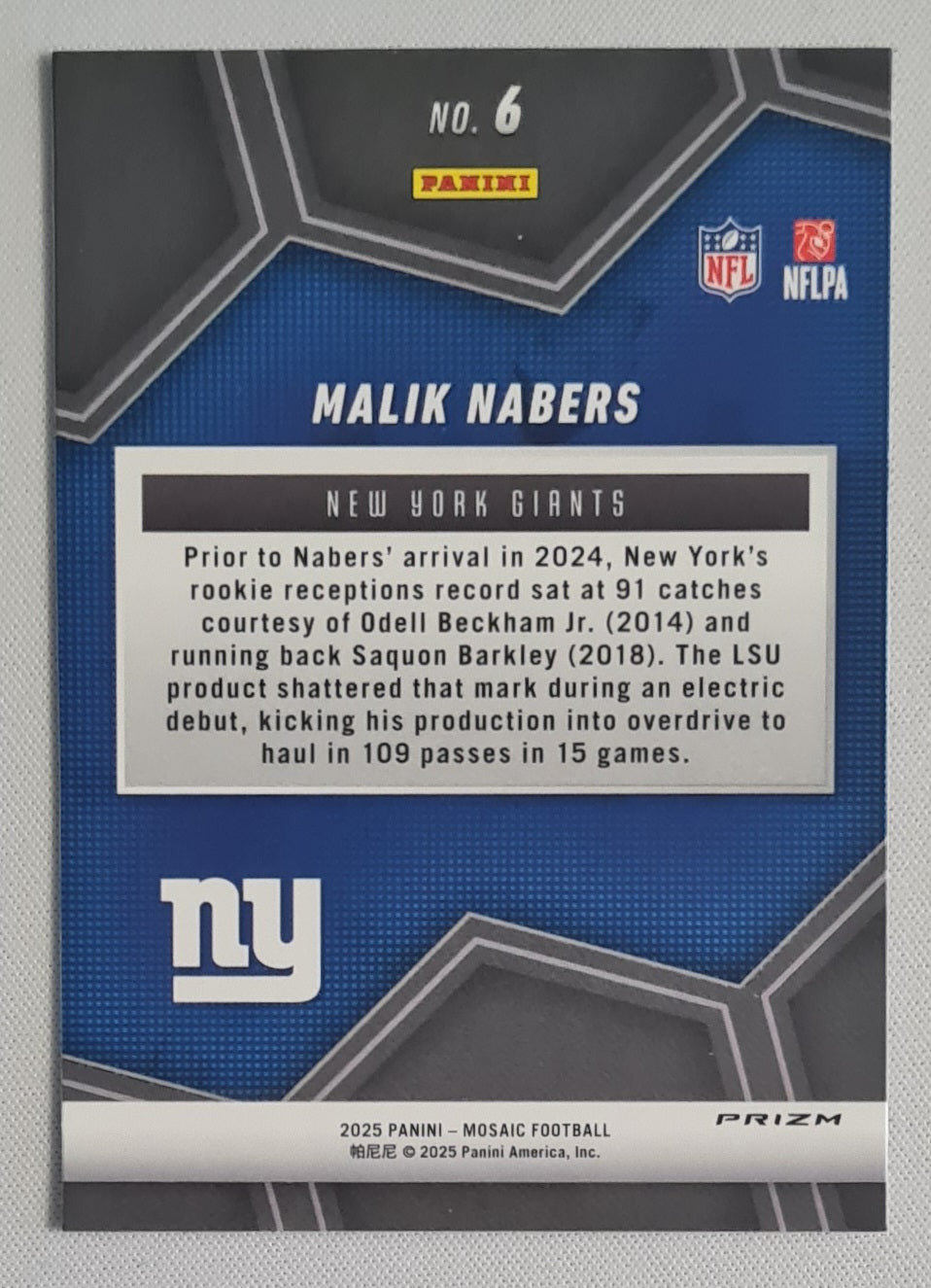 Malik Nabers - 2025 Panini Mosaic Overdrive #6