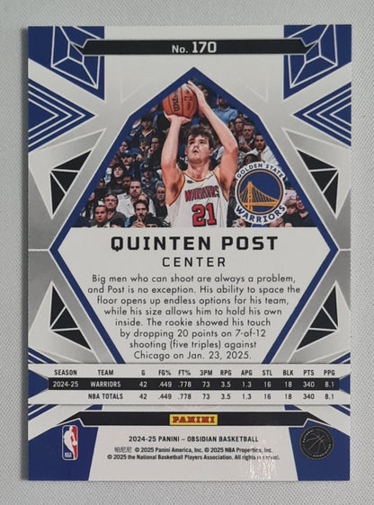 Quinten Post - 2024/25 Panini Obsidian Basketball NBA Golden State Warriors (RC) #170