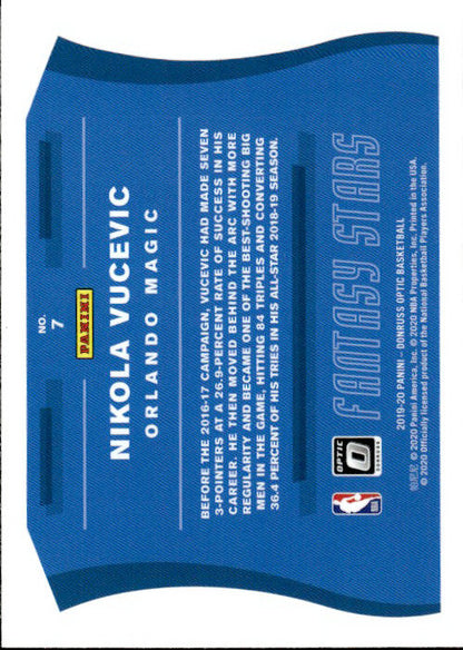 Nikola Vucevic - 2019/20 Panini Donruss Optic Basketball Fantasy Stars #7 Orlando Magic