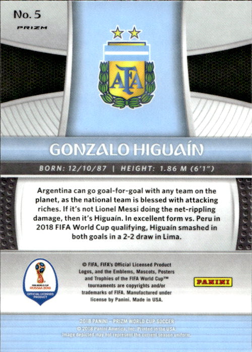Gonzalo Higuain - 2018 Panini Prizm World Cup Silver Prizm #5 Argentina