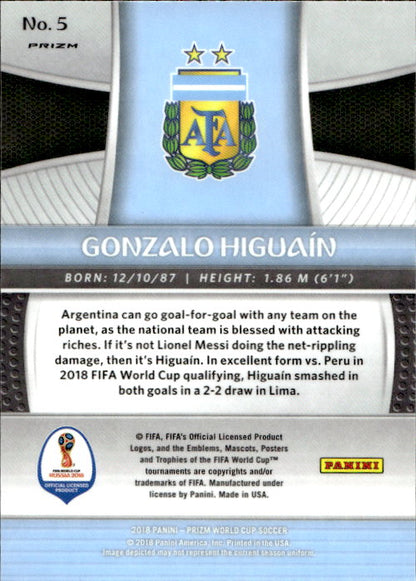 Gonzalo Higuain - 2018 Panini Prizm World Cup Silver Prizm #5 Argentina
