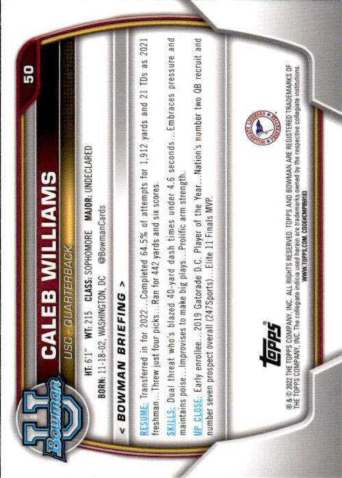 Caleb Williams - 2022 Bowman #50 USC