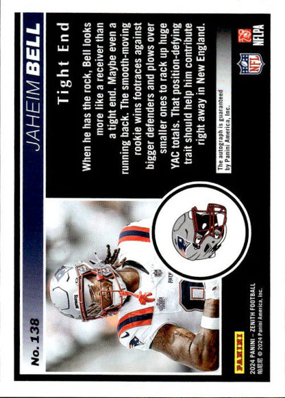 Jaheim Bell - 2024 Panini Zenith No Huddle Red Auto #138 New England Patriots