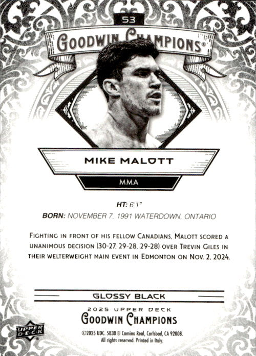 Mike Malott - 2025 Upper Deck Goodwin Champions Glossy Black #53