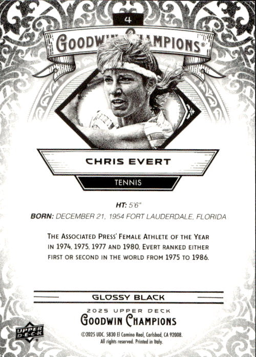 Chris Evert - 2025 Upper Deck Goodwin Champions Glossy Black #4