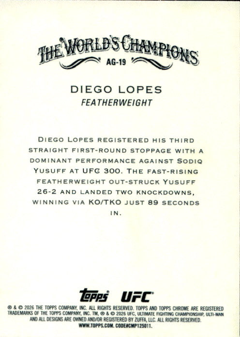 Diego Lopes - 2026 Topps Chrome UFC Allen & Ginter #AG-19