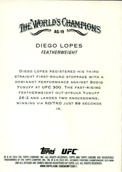 Diego Lopes - 2026 Topps Chrome UFC Allen & Ginter #AG-19