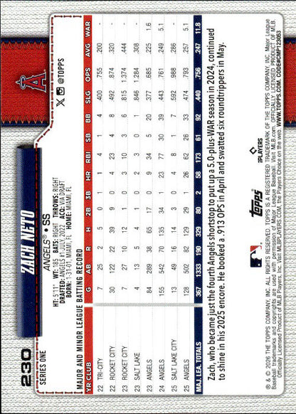 Zach Neto - 2026 Topps Series One #230 Los Angeles Angels
