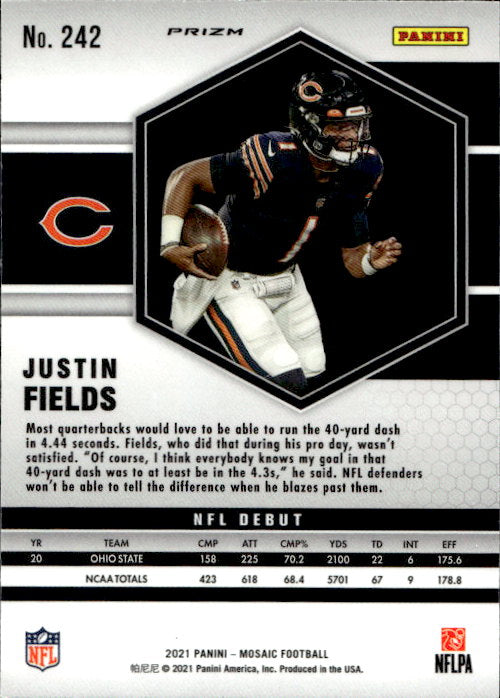 Justin Fields - 2021 Panini Mosaic Blue Reactive Prizm #242 Chicago Bears