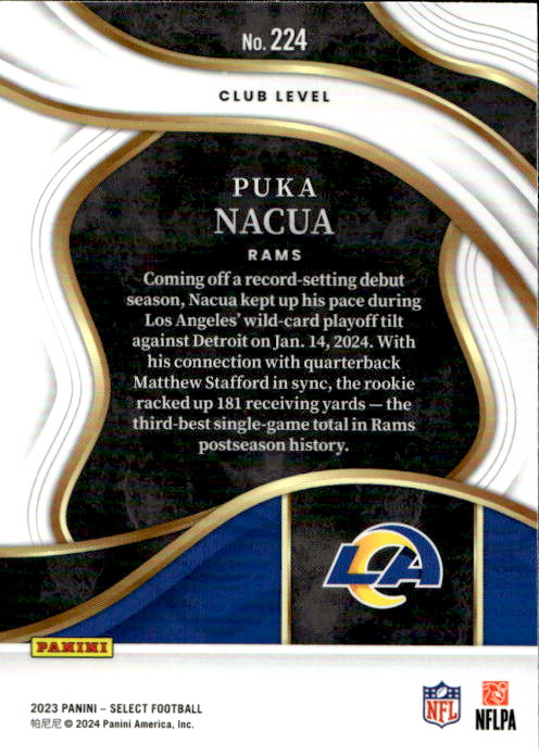 Puka Nacua - 2023 Panini Select Club Level #224 Los Angeles Rams