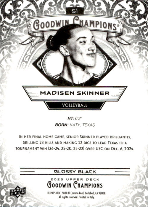 Madisen Skinner - 2025 Upper Deck Goodwin Champions Glossy Black #51
