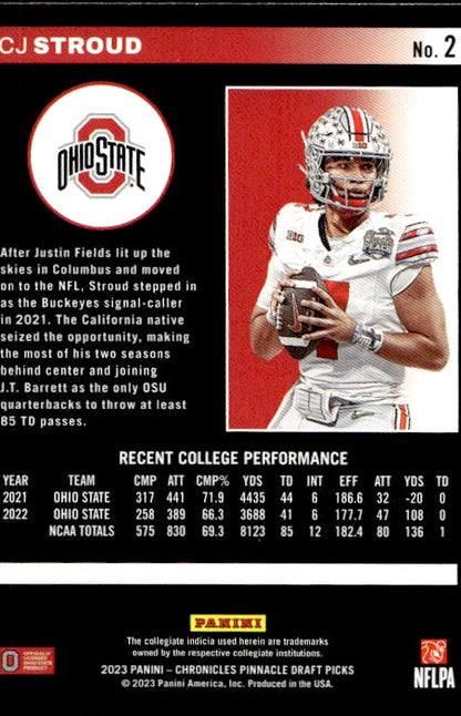 CJ Stroud - 2023 Panini Chronicles Pinnacle Draft Picks #2 Ohio State Buckeyes