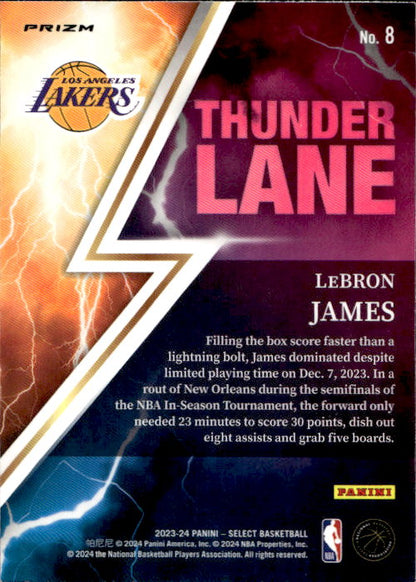 LeBron James - 2023/24 Panini Select Basketball Thunder Lane Prizm #8 Los Angeles Lakers