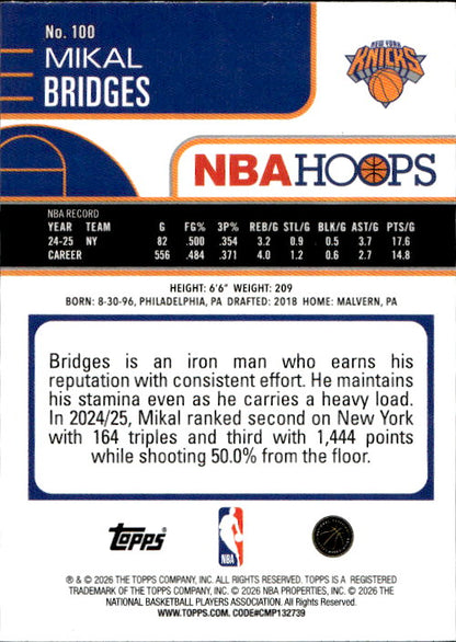 Mikal Bridges - 2025/26 Topps NBA Hoops #100 New York Knicks