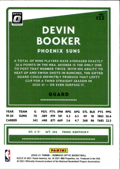 Devin Booker - 2020/21 Panini Donruss Optic #122 Phoenix Suns