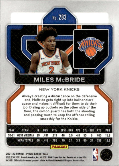 Miles McBride - 2021/22 Panini Prizm Basketball #283 New York Knicks