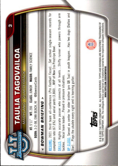 Taulia Tagovailoa - 2022 Bowman U #3 Maryland