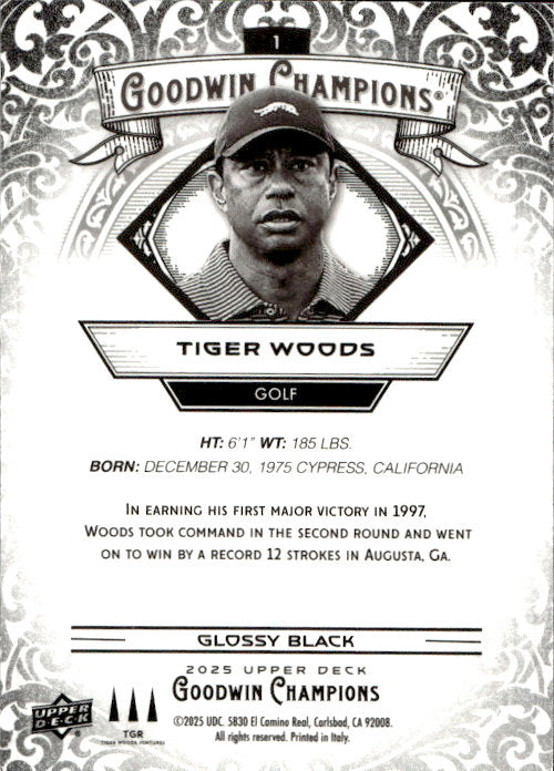 Tiger Woods - 2025 Upper Deck Goodwin Champions Glossy Black #1