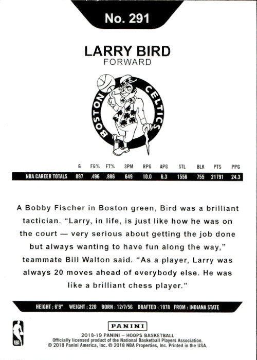 Larry Bird - 2018/19 Panini Hoops Basketball #291 Boston Celtics