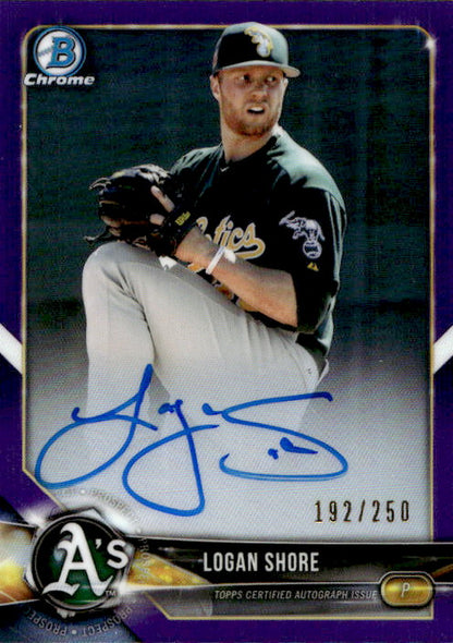 Logan Shore - 2018 Bowman Chrome Auto Purple Refractor /250 #BCPA-LS Oakland Athletics