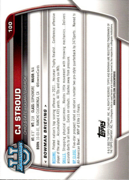 CJ Stroud - 2022 Topps Bowman #100 Ohio State