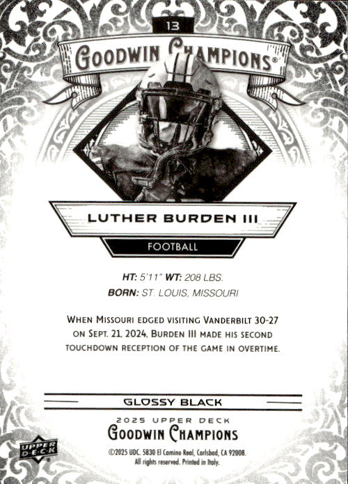 Luther Burden III - 2025 Upper Deck Goodwin Champions Glossy Black #13
