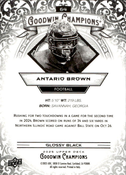 Antario Brown - 2025 Upper Deck Goodwin Champions Glossy Black #64
