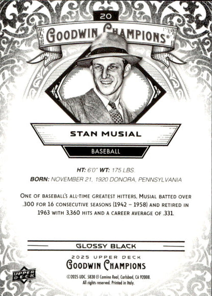 Stan Musial - 2025 Upper Deck Goodwin Champions Glossy Black #20