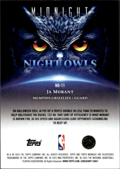 Ja Morant - 2025/26 Topps Midnight Night Owls #NO-11 Memphis Grizzlies