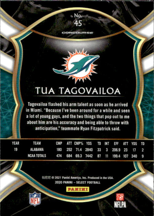 Tua Tagovailoa - 2020 Panini Select Concourse #45 Miami Dolphins