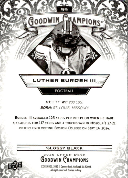Luther Burden III - 2025 Upper Deck Goodwin Champions Glossy Black #99